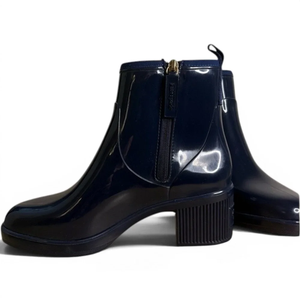 Kate Spade Puddle Rain Booties Blazer Blue PVC Rubber Ankle Boots KA300 7B NEW